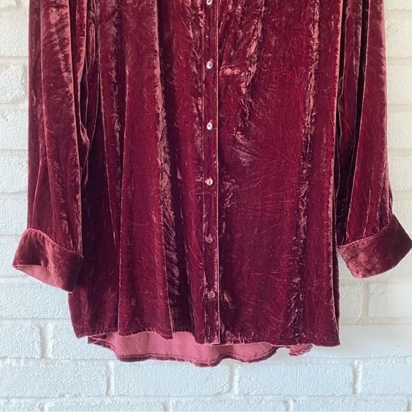 Eileen Fisher Velvet Classic Collar Long Tunic Shirt Deep Claret Red Size XL - Picture 3 of 9